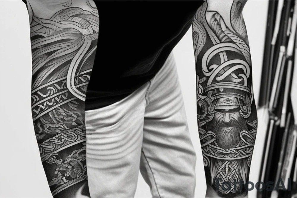 Arm sleeve based on vikings men tattoo idea