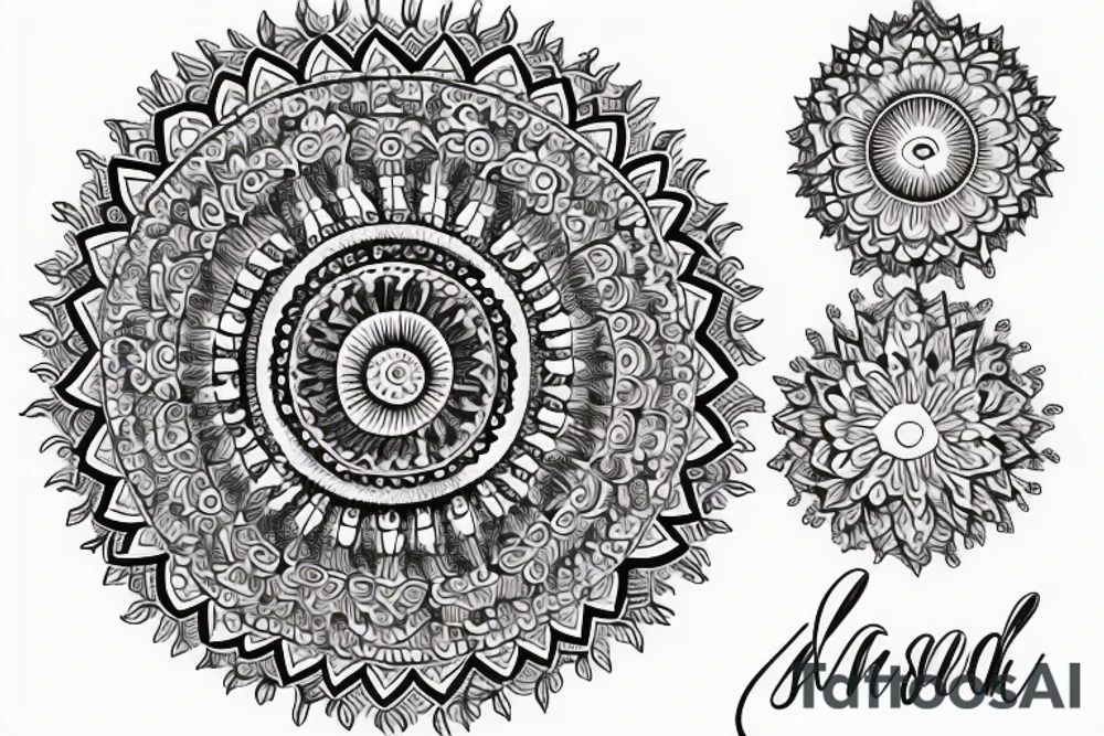 Mandala, quote in cursive, smoke, spine tattoo idea