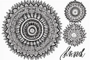 Mandala, quote in cursive, smoke, spine tattoo idea