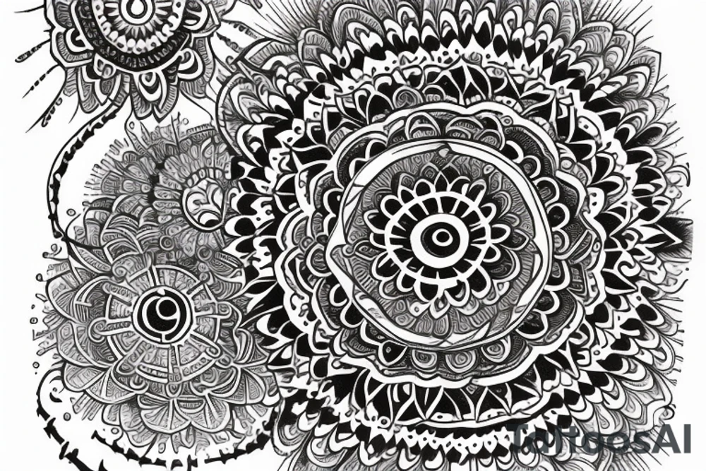 Mandala, quote in cursive, smoke, spine tattoo idea