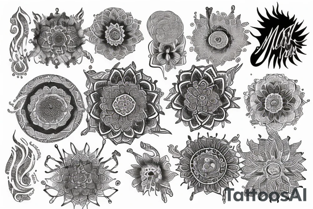 Mandala, writing, smoke, spine tattoo, long line tattoo idea