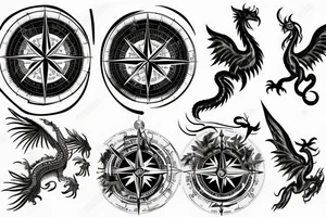 Compass with Phoenix and a dragon tattoo idea