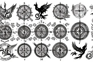 Compass with Phoenix and a dragon tattoo idea