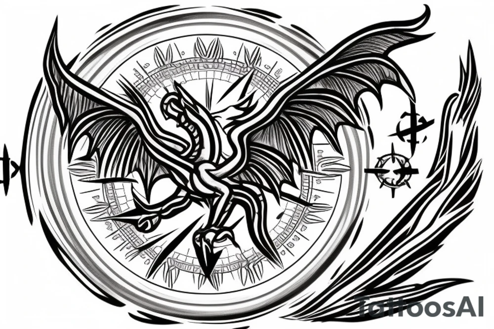 Phoenix and a dragon coming out of a compass tattoo idea