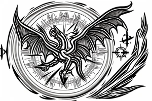 Phoenix and a dragon coming out of a compass tattoo idea