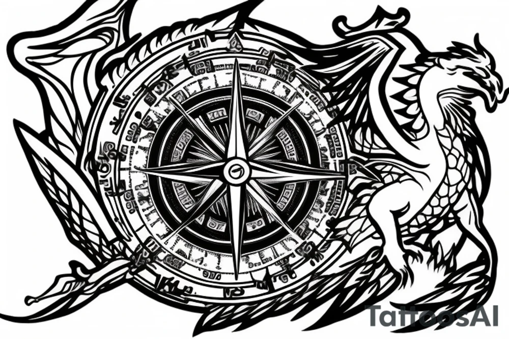 Phoenix and a dragon coming out of a compass tattoo idea