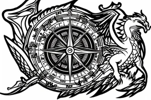 Phoenix and a dragon coming out of a compass tattoo idea