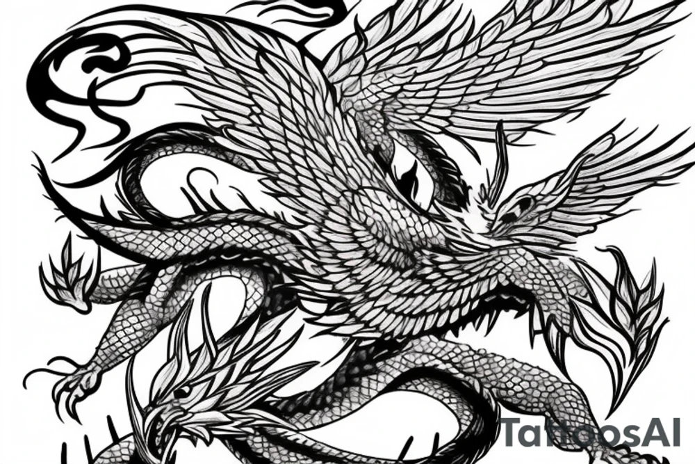 a Phoenix and a dragon coming out of a compass tattoo idea