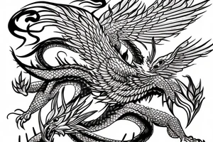 a Phoenix and a dragon coming out of a compass tattoo idea
