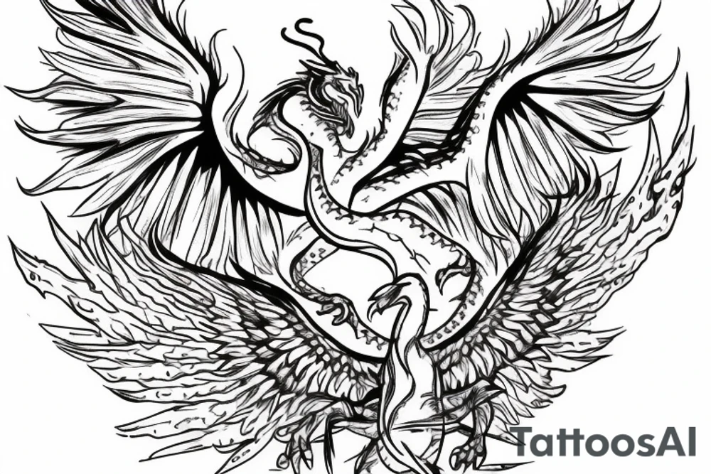 a Phoenix and a dragon coming out of a compass tattoo idea