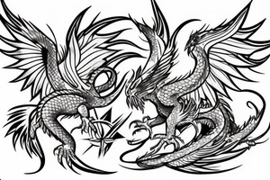 A Phoenix and a dragon coming out of a compass tattoo idea