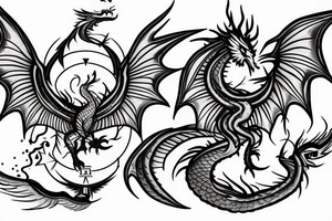 A Phoenix and a dragon coming out of a compass tattoo idea