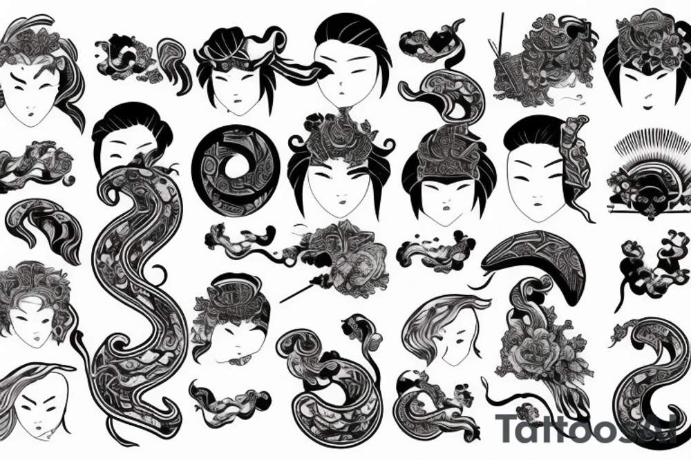 Katana surrounded by asian-style waves tattoo idea
