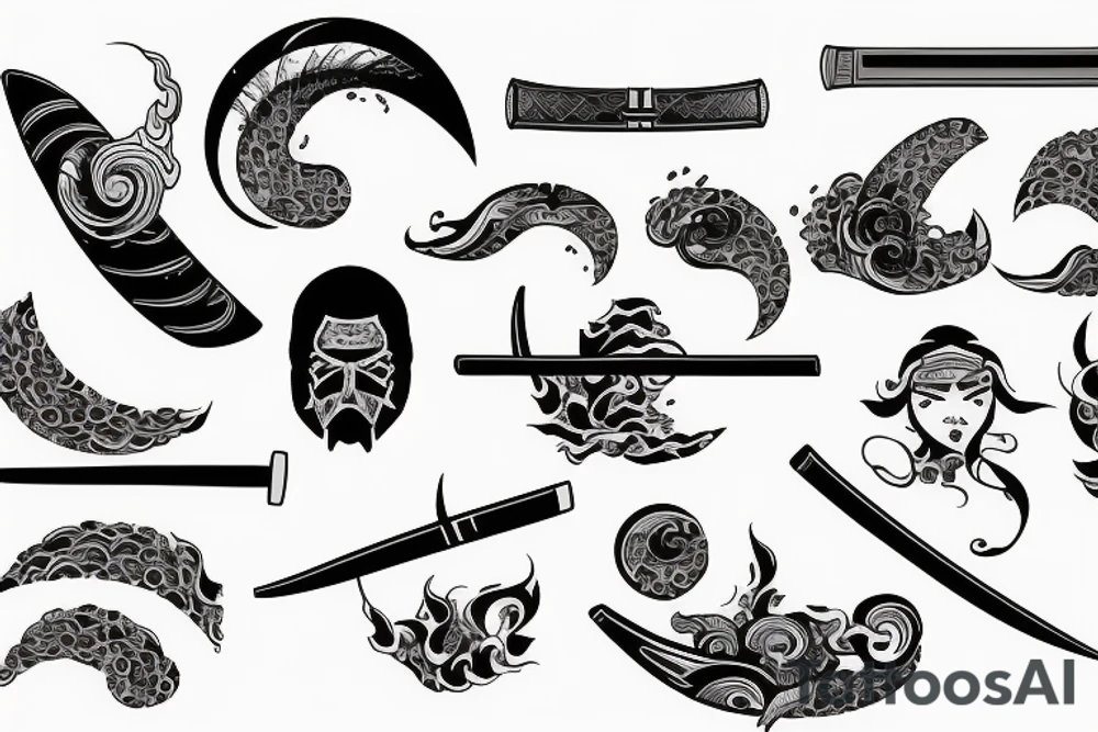Katana surrounded by asian-style waves tattoo idea