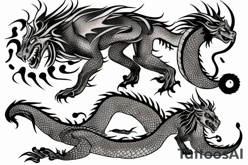 Dragon with lion tattoo idea