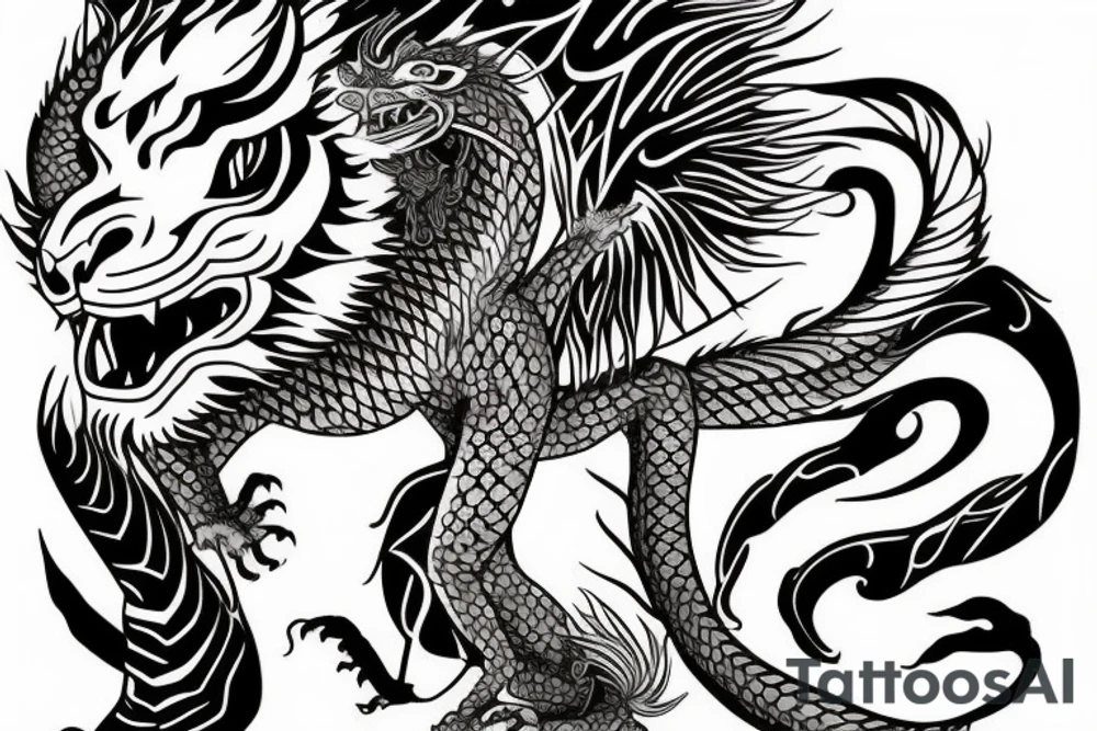 Dragon with lion tattoo idea
