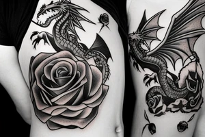 Anchor wrapped by a dragon with a rose and crows in the background tattoo idea