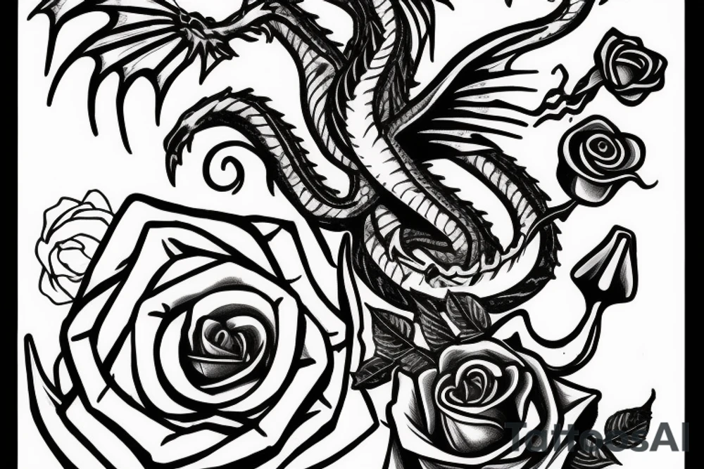 Anchor wrapped by a dragon with a rose and crows in the background tattoo idea