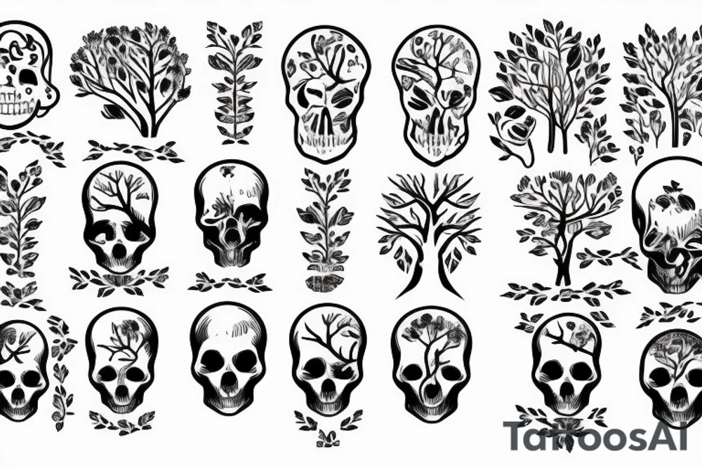 Tree growing through skull tattoo idea
