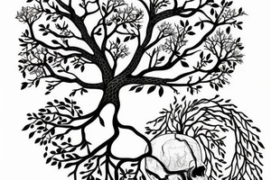 Tree growing through skull tattoo idea