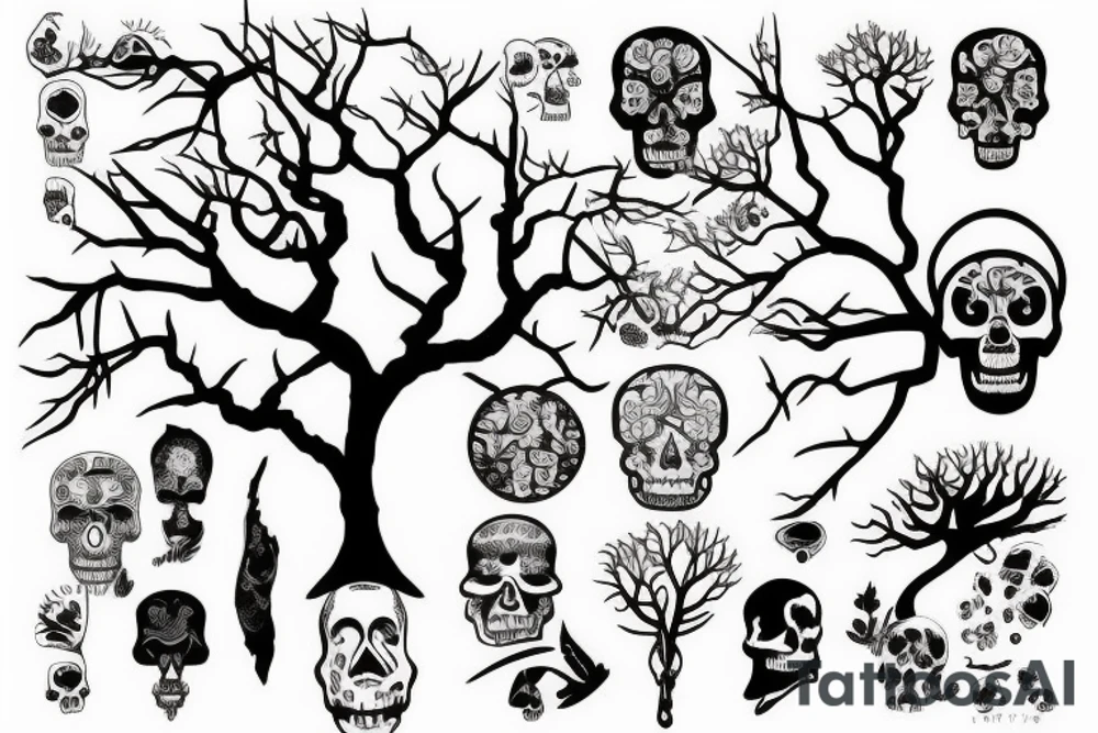 Tree growing through skull tattoo idea