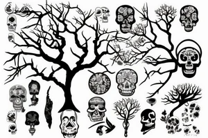 Tree growing through skull tattoo idea