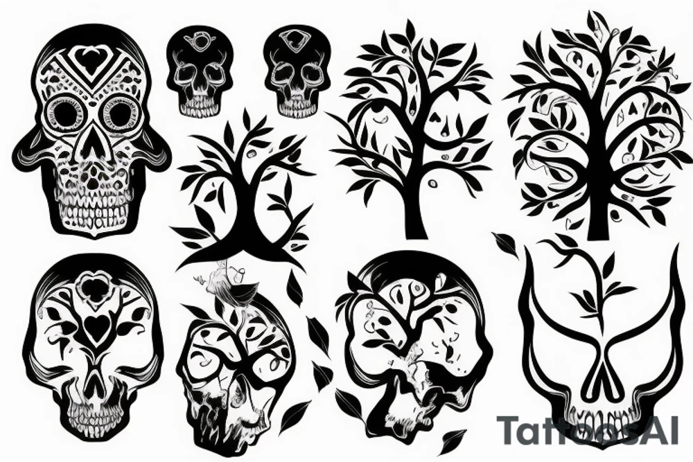 Tree growing through skull tattoo idea