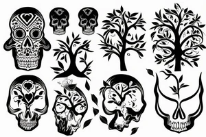 Tree growing through skull tattoo idea