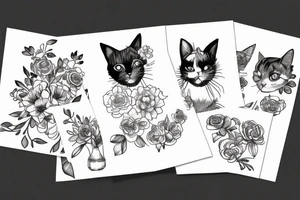 short hair cat in flowers tattoo idea