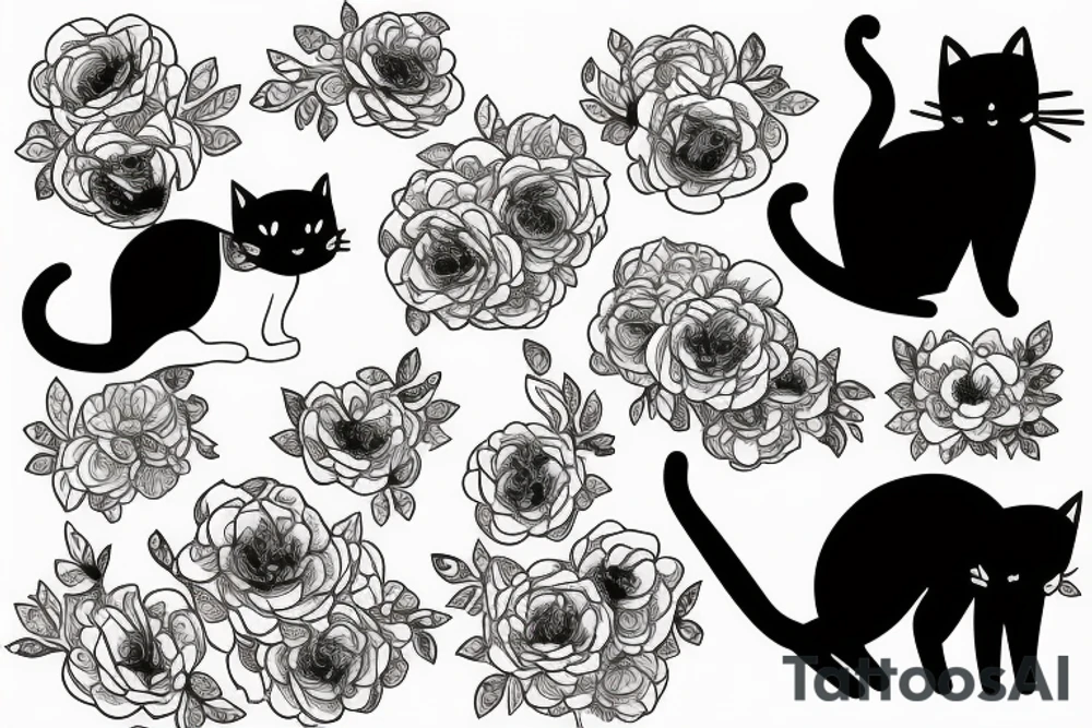 short hair cat in flowers tattoo idea