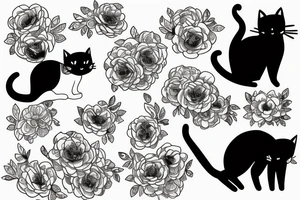 short hair cat in flowers tattoo idea