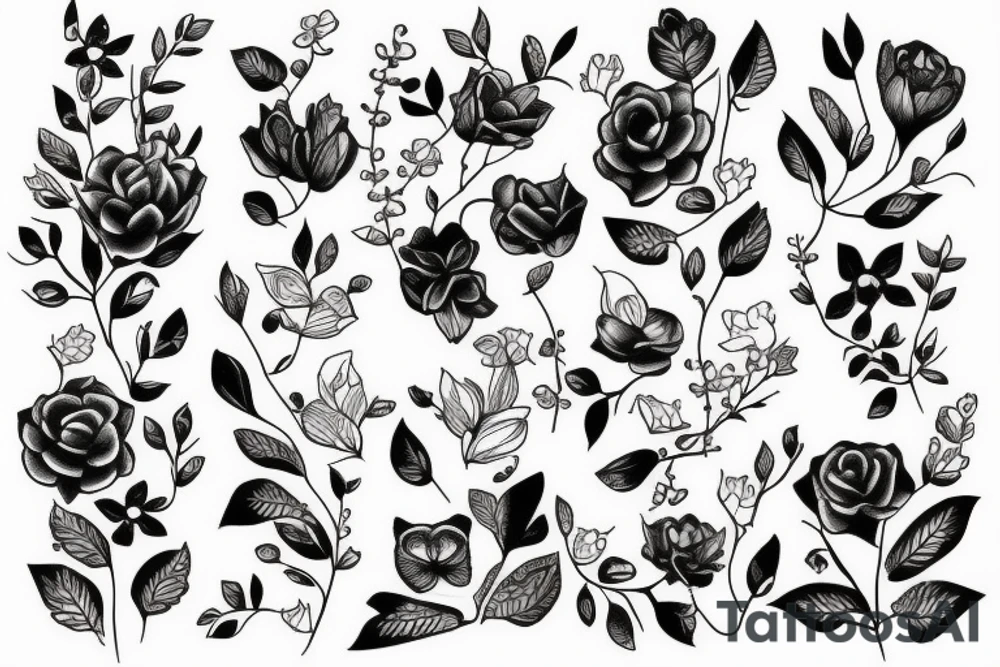 cat in a flower bush tattoo idea