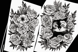 cat in a flower bush tattoo idea