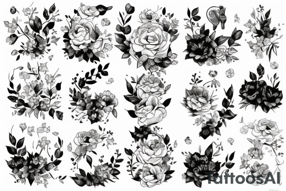 cat in a flower bush tattoo idea