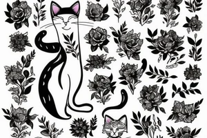 cat in a flower bush tattoo idea