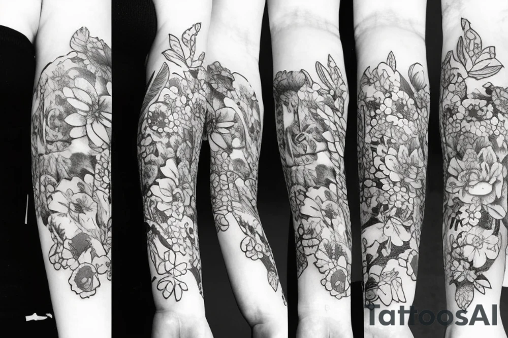 Lone wolf on forearm with flowers tattoo idea