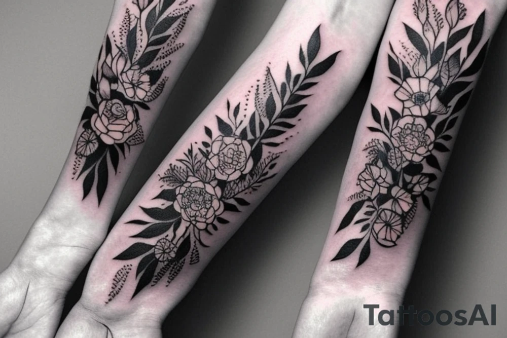 Lone wolf on forearm with flowers tattoo idea