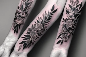Lone wolf on forearm with flowers tattoo idea