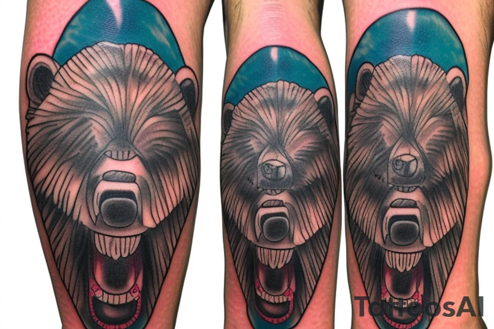 Grizzly bear head on the top of my foot covering the whole top foot tattoo idea