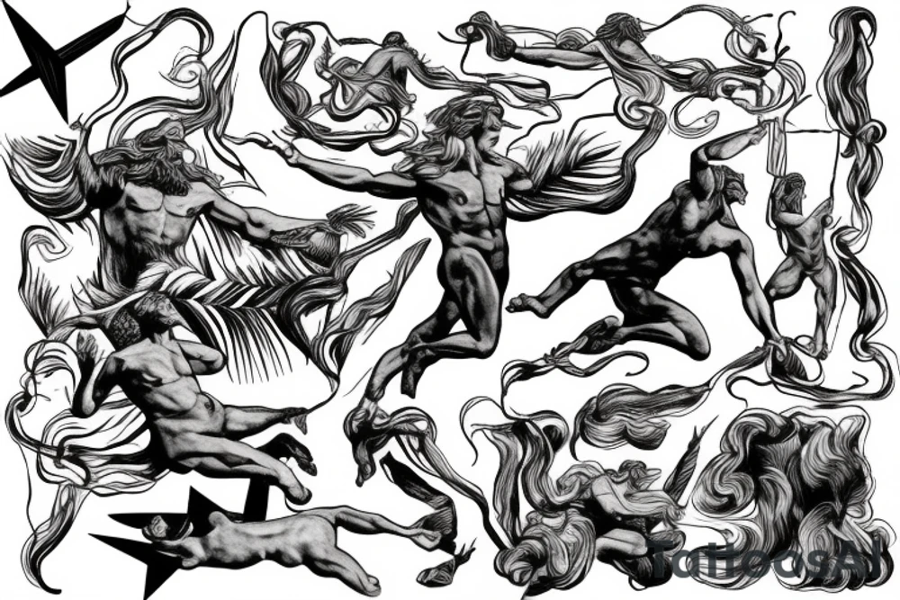 Zeus the greek god throwing thunder bolt tattoo idea