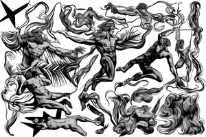 Zeus the greek god throwing thunder bolt tattoo idea