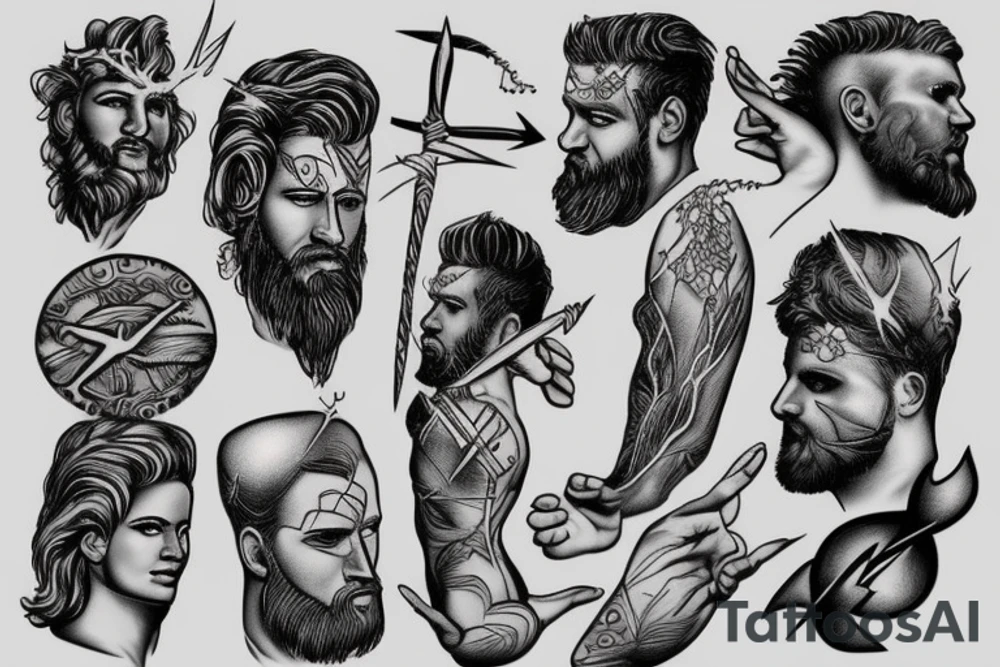 Zeus the greek god throwing thunder bolt tattoo idea