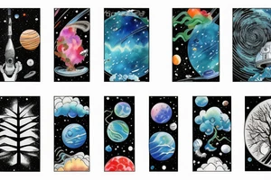 Outer space with a big tree in the forefront with water underneath tattoo idea