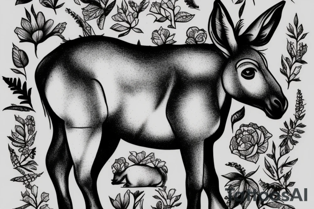 Donkey lying in a field tattoo idea