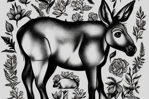 Donkey lying in a field tattoo idea