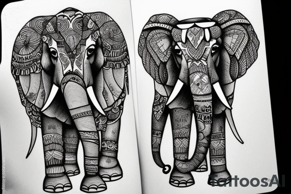 Elephant, mountains, wildness tattoo idea