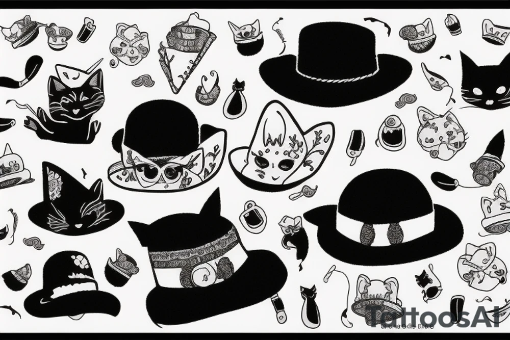 Black cat with a funny hat and sweater tattoo idea