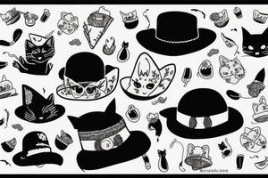 Black cat with a funny hat and sweater tattoo idea