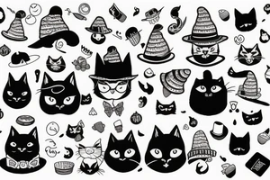 Black cat with a funny hat and sweater tattoo idea