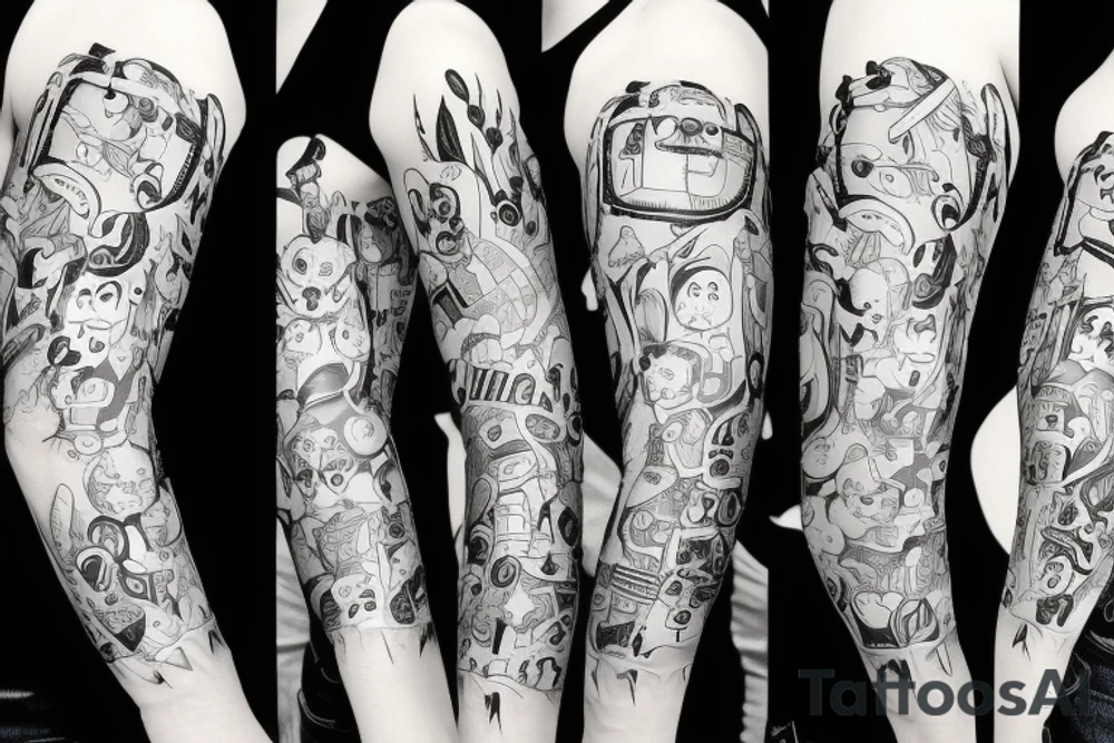 Tattoo of all the characters of studio ghuibli in black and white tattoo idea